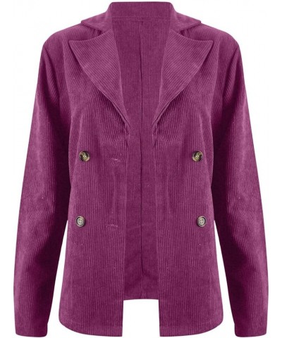 Women Double Breasted Corduroy Jacket Long Sleeve Work Office Casual Boyfriend Blazer Suit Coat for Women Purple $11.99 Blazers