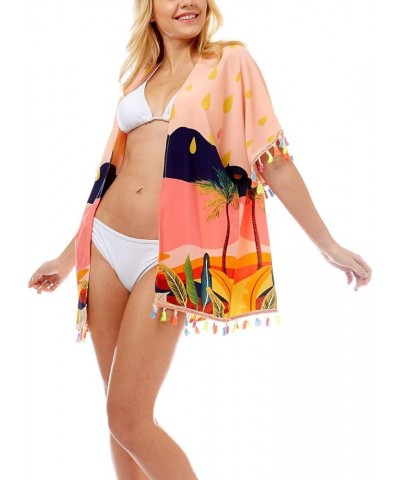 Women's Tropical Island Swimsuit Cover Up - Summer Bikini Beachwear Dress Kimono Cardigan with Tassels. Peach $10.02 Swimsuits