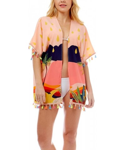 Women's Tropical Island Swimsuit Cover Up - Summer Bikini Beachwear Dress Kimono Cardigan with Tassels. Peach $10.02 Swimsuits