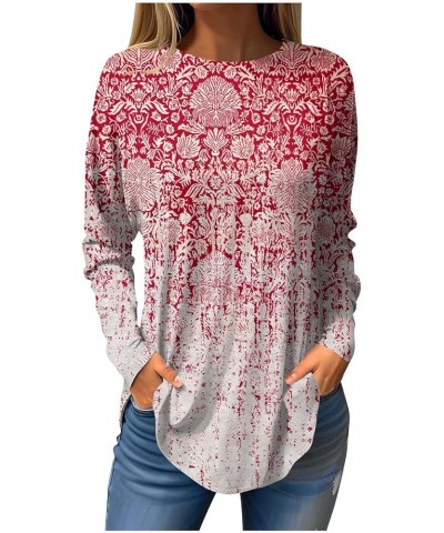 Women Oversized Sweatshirts Fall Fashion Print Pullover Loose Round Neck Shirts Casual Long Sleeve Clothes Tops 5-red $8.09 A...