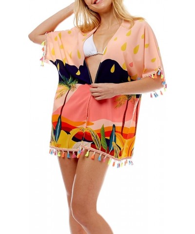 Women's Tropical Island Swimsuit Cover Up - Summer Bikini Beachwear Dress Kimono Cardigan with Tassels. Peach $10.02 Swimsuits