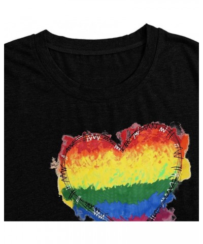 Pride Shirts Womens LGBT Gay Pride Tshirt Rainbow Heart Tee Tops Black $10.59 T-Shirts