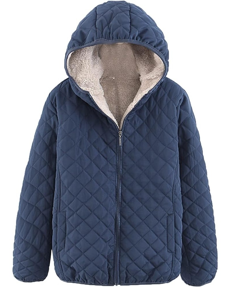 Puffer Jacket Women Winter Women's Diamond Quilted Jacket Sherpa Lined Warm Cotton Jacket with Hood Winter Coat Navy $12.22 J...