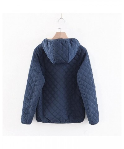 Puffer Jacket Women Winter Women's Diamond Quilted Jacket Sherpa Lined Warm Cotton Jacket with Hood Winter Coat Navy $12.22 J...