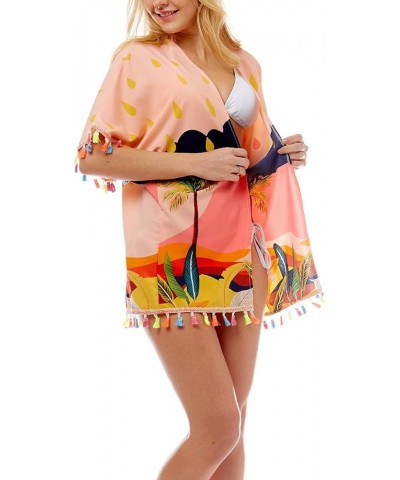 Women's Tropical Island Swimsuit Cover Up - Summer Bikini Beachwear Dress Kimono Cardigan with Tassels. Peach $10.02 Swimsuits