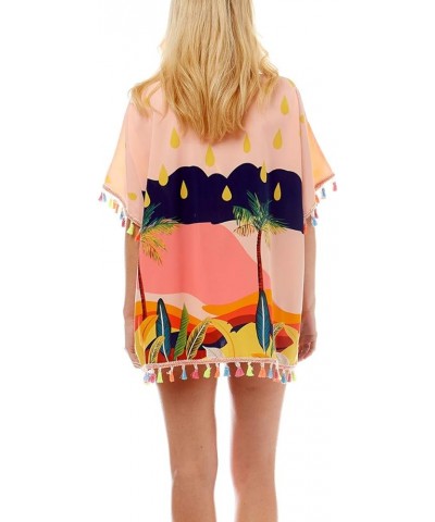 Women's Tropical Island Swimsuit Cover Up - Summer Bikini Beachwear Dress Kimono Cardigan with Tassels. Peach $10.02 Swimsuits