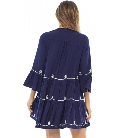 Womens Short Sundress Flowy Boho Beach Dress with Embroidered V Neck, Casual Sexy Summer Party Dress Navy $20.23 Dresses