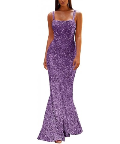 Women's Sequin Mermaid Prom Dresses 2024 Long Spaghetti Strap Sparkly Bodycon Formal Party Evening Gowns Plum $29.16 Dresses