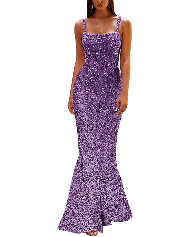 Women's Sequin Mermaid Prom Dresses 2024 Long Spaghetti Strap Sparkly Bodycon Formal Party Evening Gowns Plum $29.16 Dresses