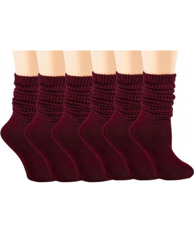 Lightweight Soft Cotton Slouch Scrunch Socks Size 9-11 - Fits Teen, Girl, Womens Shoe Size 6-9, 6 Pack Burgundy $15.30 Active...