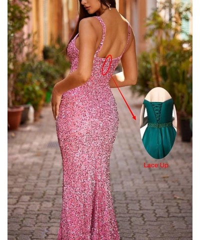 Women's Sequin Mermaid Prom Dresses 2024 Long Spaghetti Strap Sparkly Bodycon Formal Party Evening Gowns Plum $29.16 Dresses