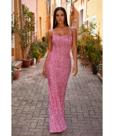 Women's Sequin Mermaid Prom Dresses 2024 Long Spaghetti Strap Sparkly Bodycon Formal Party Evening Gowns Plum $29.16 Dresses