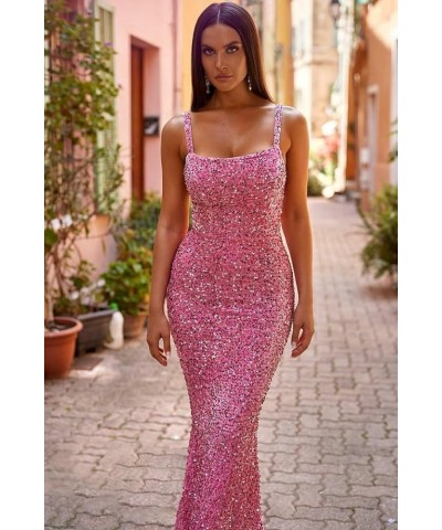 Women's Sequin Mermaid Prom Dresses 2024 Long Spaghetti Strap Sparkly Bodycon Formal Party Evening Gowns Plum $29.16 Dresses