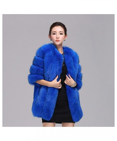 Women's Collar Warm Coat Winter Thickened Long Sleeve Faux Fur Coat 2XL-bust 104cm Royal Blue $64.07 Coats