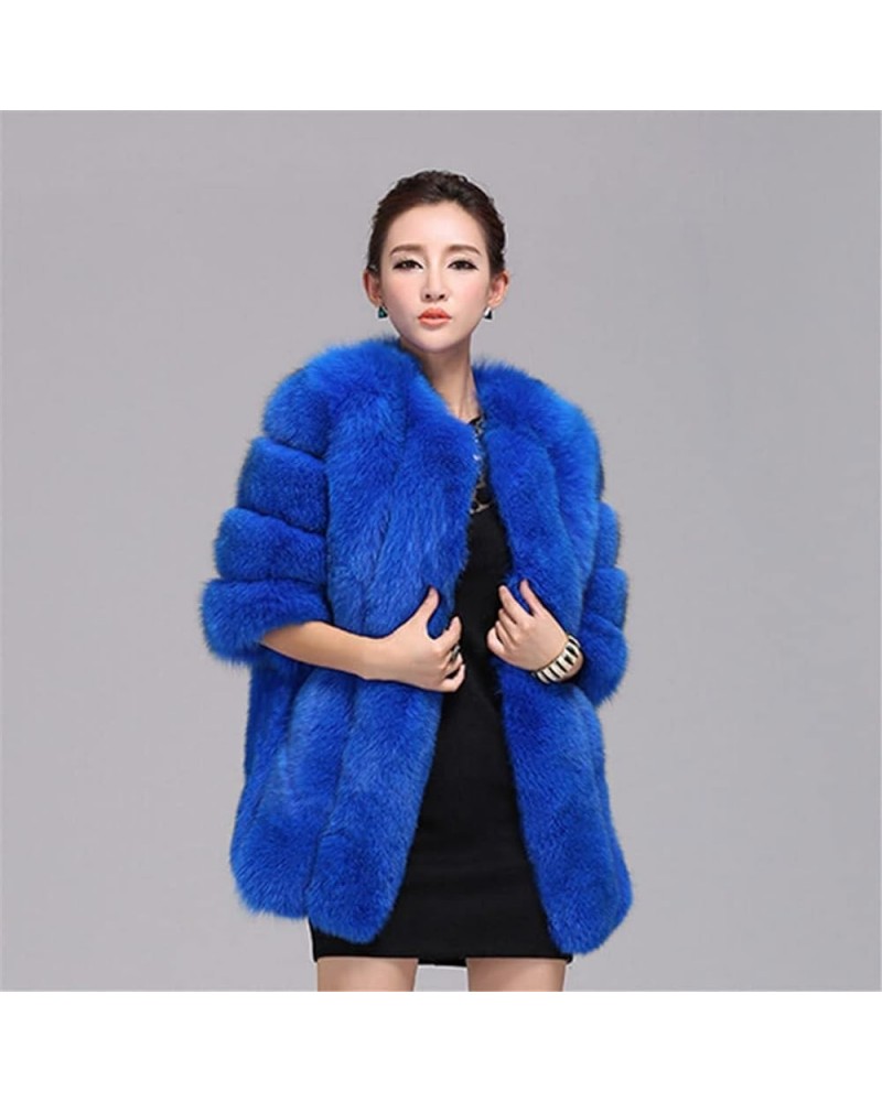 Women's Collar Warm Coat Winter Thickened Long Sleeve Faux Fur Coat 2XL-bust 104cm Royal Blue $64.07 Coats