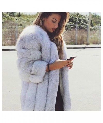 Women's Collar Warm Coat Winter Thickened Long Sleeve Faux Fur Coat 2XL-bust 104cm Royal Blue $64.07 Coats