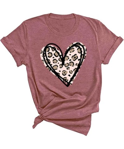 Valentine's Day Shirts Women Funny Buffalo Plaid Leopard Love Heart Printed T-Shirts Short Sleeve Graphic Tee Tops X-wine $7....