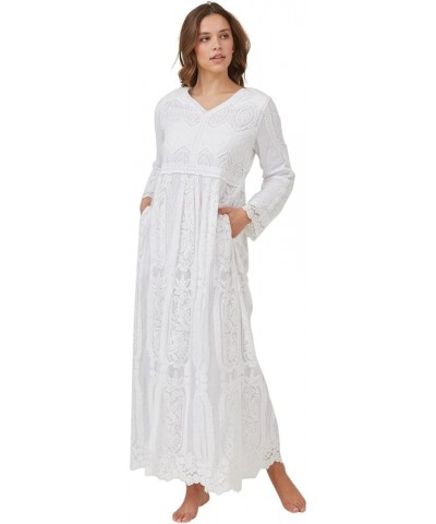 LDS Temple Dress in White Lace, High V-Neck, Mormon Temple Dress V-neck Lace $50.96 Dresses