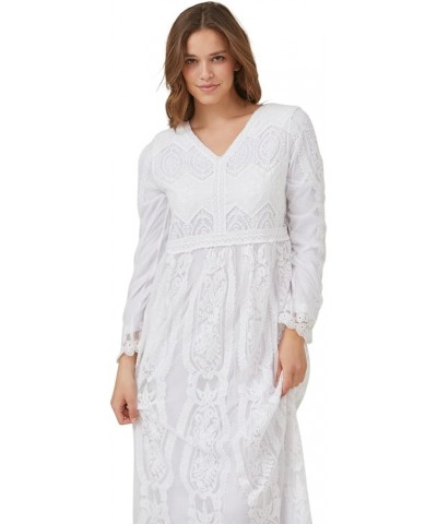 LDS Temple Dress in White Lace, High V-Neck, Mormon Temple Dress V-neck Lace $50.96 Dresses