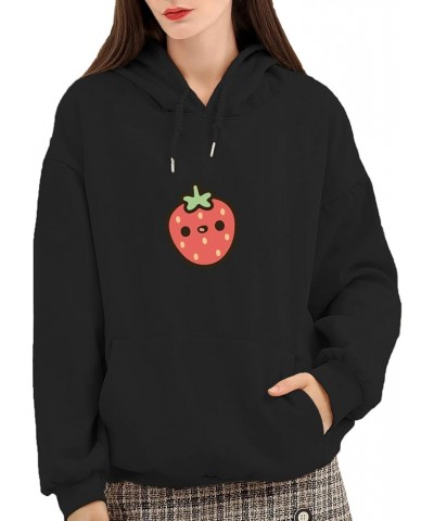 Women Hoodie Cartoon Cute Strawberry Printed Casual Cotton Sweatshirts for Women Black $15.32 Hoodies & Sweatshirts