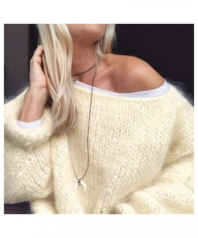 GaYouny Women Lantern Sleeve Round Neck Sweater Fluffy Fuzzy Mohair Pullover Tops Chunky Knitted Solid Color Oversized Loose ...