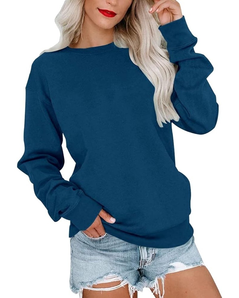 Womens Casual Crewneck Sweatshirts Long Sleeve Crew Neck Tunic Tops Loose Y2K Pullovers Pulloveb-navy $5.93 Hoodies & Sweatsh...