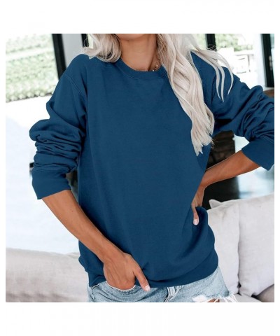 Womens Casual Crewneck Sweatshirts Long Sleeve Crew Neck Tunic Tops Loose Y2K Pullovers Pulloveb-navy $5.93 Hoodies & Sweatsh...