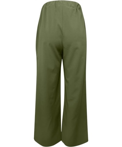 Wide Leg Palazzo Pants for Women Elastic Waist Lightweight Linen Pants with Pockets Casual Solid Lounge Trousers 4 Green $9.5...