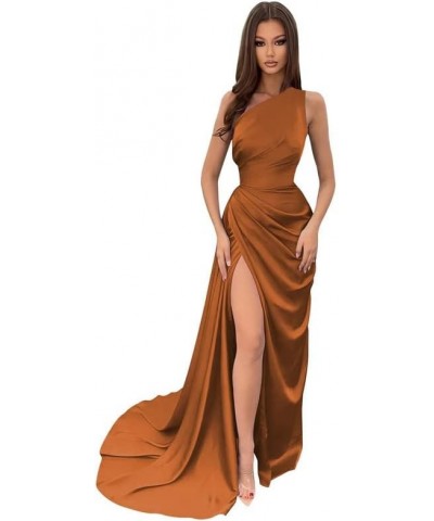 Women's One Shoulder Mermaid Prom Dress with Train Pleates Wrap Long Formal Evening Gowns with Slit YG020 Burnt Orange $27.84...