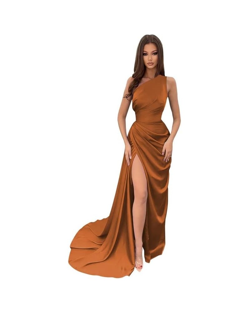 Women's One Shoulder Mermaid Prom Dress with Train Pleates Wrap Long Formal Evening Gowns with Slit YG020 Burnt Orange $27.84...