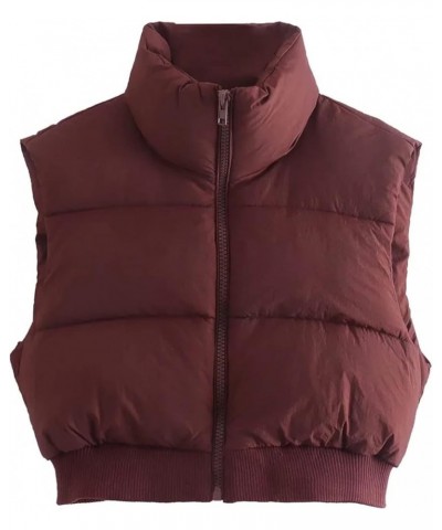 Women Cropped Puffer Vest Winter Lightweight Sleeveless Padded Vest Outerwear Gilet Burgundy $10.97 Vests