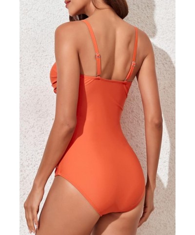 Tummy Control Swimwear Strapless One Piece Swimsuit Ruched Bathing Suits for Women Slimming Bandeau Tube Top Bikini Orange 2 ...