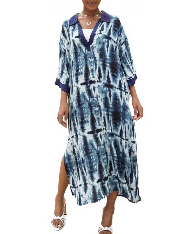 Women Turkish Kaftan Lightweight Long Cover Up Caftan Beach Wear Maxi Dress Blue 23041 $14.19 Swimsuits