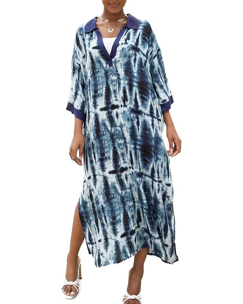 Women Turkish Kaftan Lightweight Long Cover Up Caftan Beach Wear Maxi Dress Blue 23041 $14.19 Swimsuits