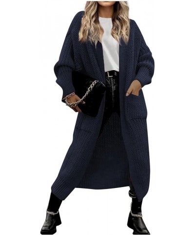 Cardigan Sweaters For Women,Women'S Solid Chunky Knit Maxi Cardigan Long Sleeve Open Front Sweater Coat With Pockets Navy $18...