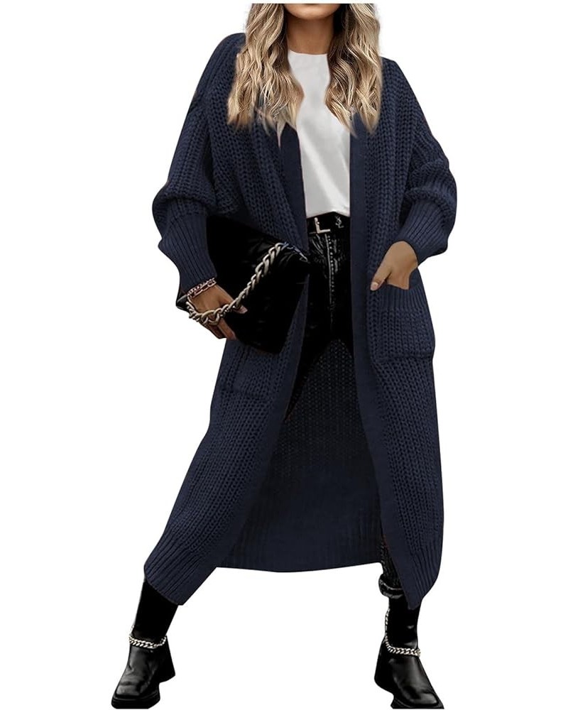 Cardigan Sweaters For Women,Women'S Solid Chunky Knit Maxi Cardigan Long Sleeve Open Front Sweater Coat With Pockets Navy $18...