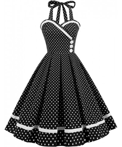 Vintage Women 1950s Rockabilly Swing Dress Pinup 50s Retro Hepburn Style Halterneck A-Line Dresses D: Black Polka Dots $13.44...