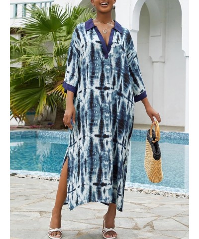 Women Turkish Kaftan Lightweight Long Cover Up Caftan Beach Wear Maxi Dress Blue 23041 $14.19 Swimsuits