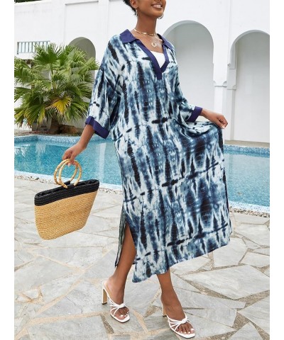 Women Turkish Kaftan Lightweight Long Cover Up Caftan Beach Wear Maxi Dress Blue 23041 $14.19 Swimsuits