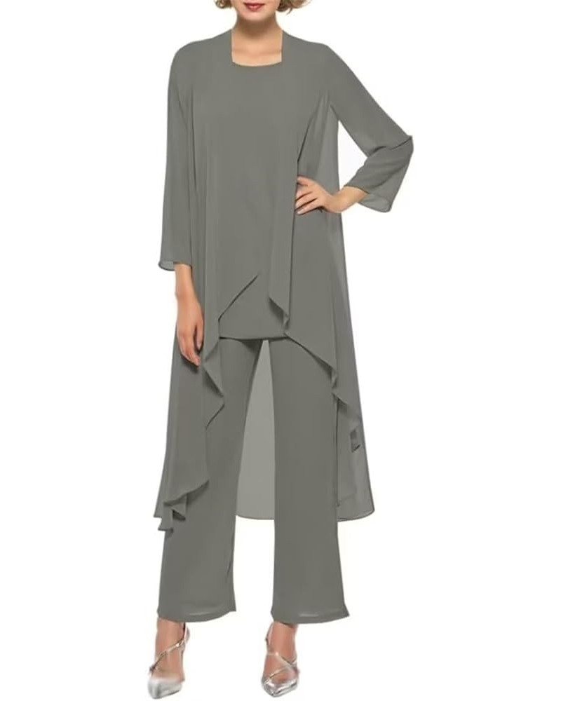 3 Pieces Mother of The Bride Dresses Pant Suits with Jackets Chiffon Outfit Set Formal Evening Gown Grey $30.86 Suits