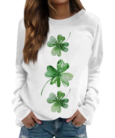 St Patricks Day Womens Sweatshirt 2024 Causal Long Sleeve Crewneck Pullover Cute Four Leaf Clover Print Shirts C-white $10.59...