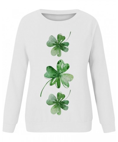 St Patricks Day Womens Sweatshirt 2024 Causal Long Sleeve Crewneck Pullover Cute Four Leaf Clover Print Shirts C-white $10.59...