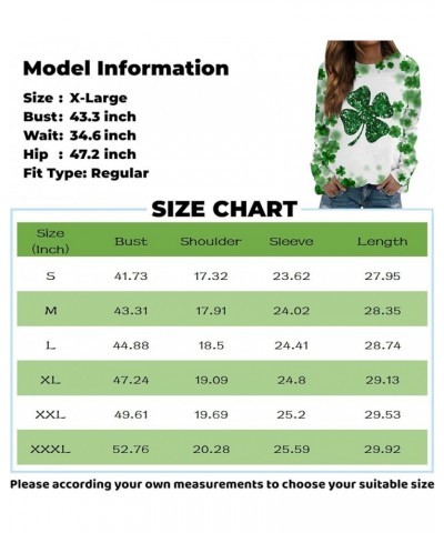 St Patricks Day Womens Sweatshirt 2024 Causal Long Sleeve Crewneck Pullover Cute Four Leaf Clover Print Shirts C-white $10.59...