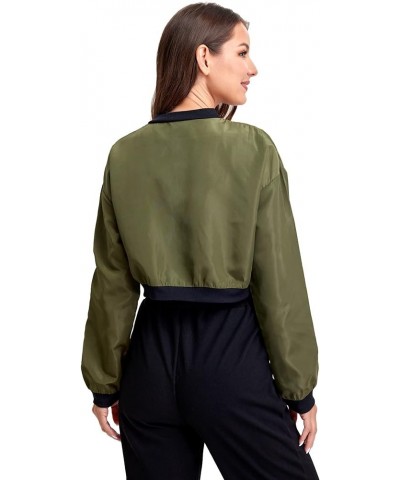 Women's Long Sleeve lightweight Crop Bomber Jacket Army Green $14.28 Jackets