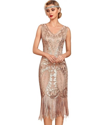 Women's Flapper Dress Paisley Sequin Beaded Fringed 1920s Style Dress Art Deco Vintage Gatsby Dress Rose Gold $29.25 Others