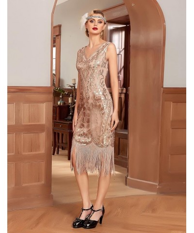 Women's Flapper Dress Paisley Sequin Beaded Fringed 1920s Style Dress Art Deco Vintage Gatsby Dress Rose Gold $29.25 Others