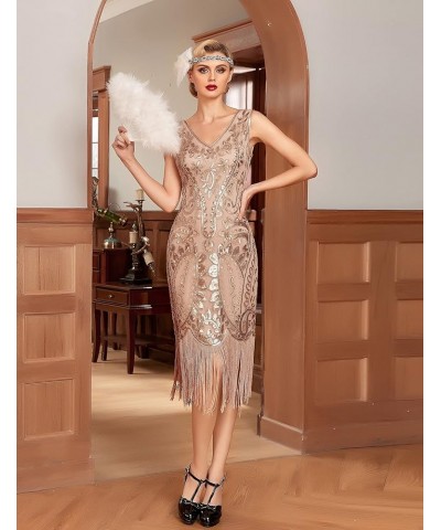 Women's Flapper Dress Paisley Sequin Beaded Fringed 1920s Style Dress Art Deco Vintage Gatsby Dress Rose Gold $29.25 Others