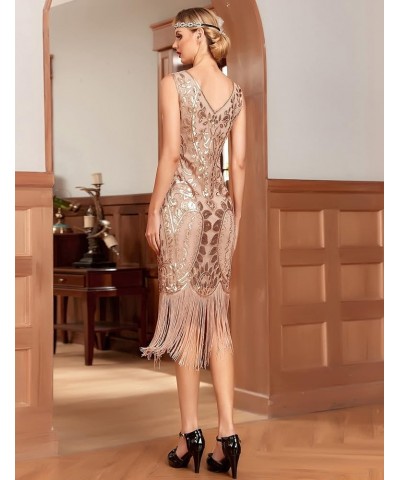 Women's Flapper Dress Paisley Sequin Beaded Fringed 1920s Style Dress Art Deco Vintage Gatsby Dress Rose Gold $29.25 Others