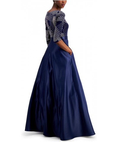 Long 3/4 Sleeve Glitter Satin Ballgown Navy/Rose $44.07 Dresses