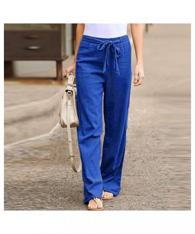 Cotton Linen Summer Pants for Women Casual Lightweight Plus Size Drawstring Wide Leg Pant Loose Fit Lounge Trousers 07 Blue $...